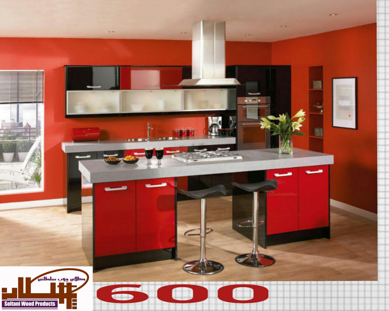 کابینت-آشپزخانه-هایگلاس-AGT-MDF-قرمز-600-700-مشکی-606